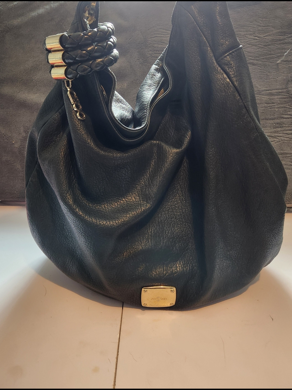 JIMMY CHOO Braided handle Logo Leather Crossbody Bag Women black Genuine